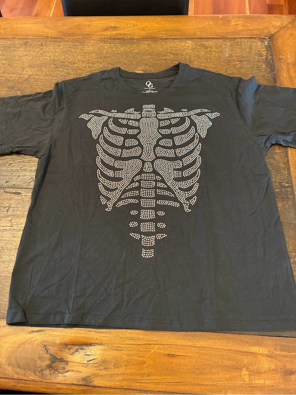 Organic Generation Black Men’s Graphic Ribcage T‑Shirt - Embellished Design M